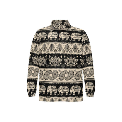 Elephant Hansa Lotus Pattern Long Sleeve Polo Shirt For Men's