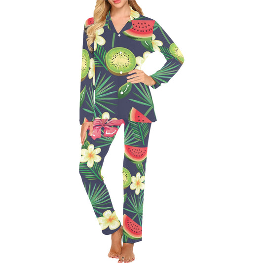 Tropical Fruits Pattern Print Design TF05 Women's Long Pajama Set