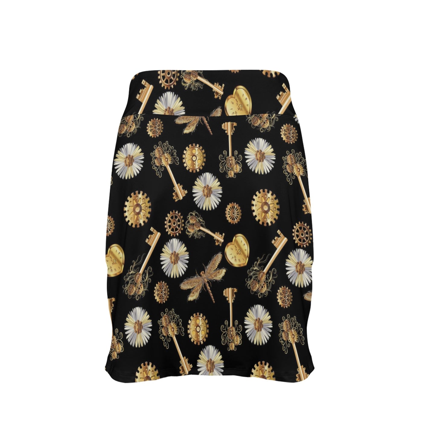 Steampunk Key Dragonfly Print Design LKS303 17" Golf & Pickleball Skort with Pockets
