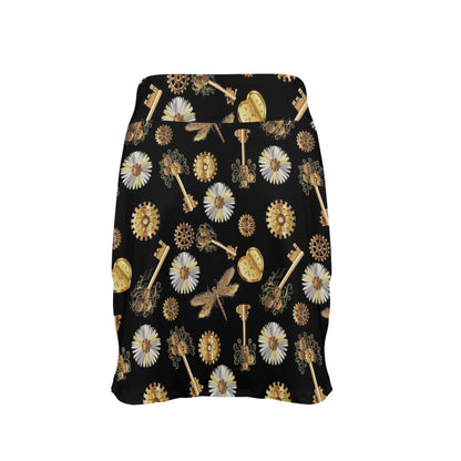 Steampunk Key Dragonfly Print Design LKS303 17" Golf & Pickleball Skort with Pockets