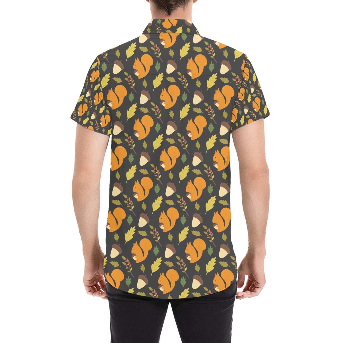 Squirrel Print Design LKS301 Men Short Sleeve Button Up Shirt