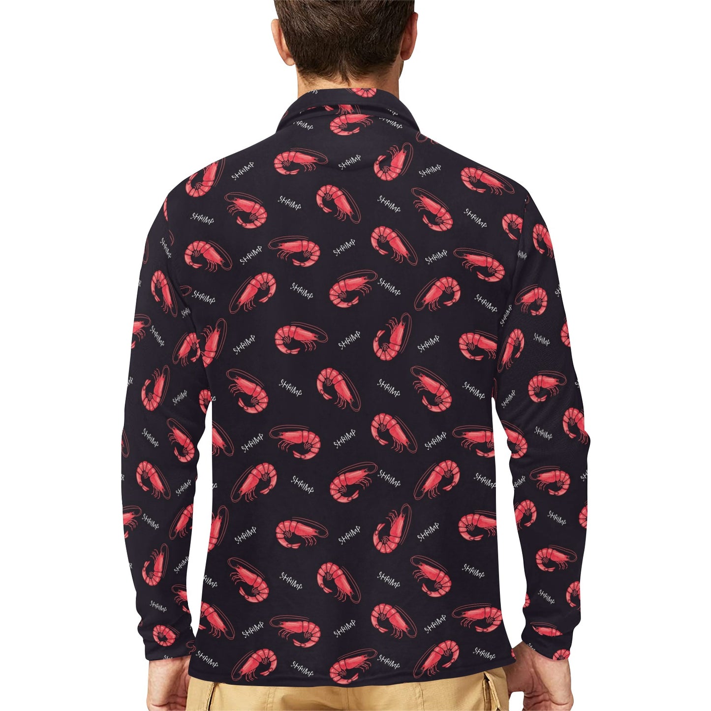Shrimp Print Design LKS302 Long Sleeve Polo Shirt For Men's