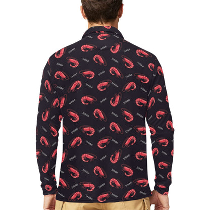 Shrimp Print Design LKS302 Long Sleeve Polo Shirt For Men's
