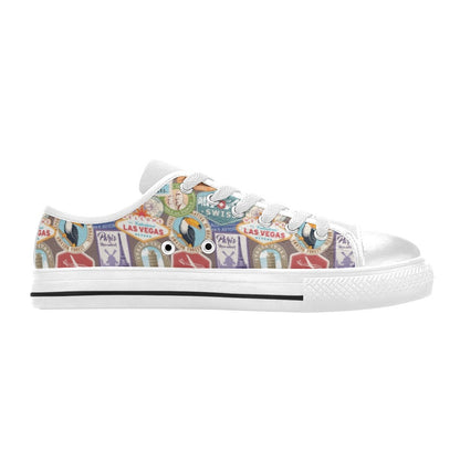 Travel Stamp Print Design LKS301 Women's White Low Top Shoes