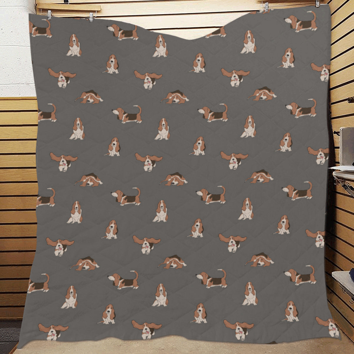 Basset Hound Pattern Print Design 03 Premium Quilt