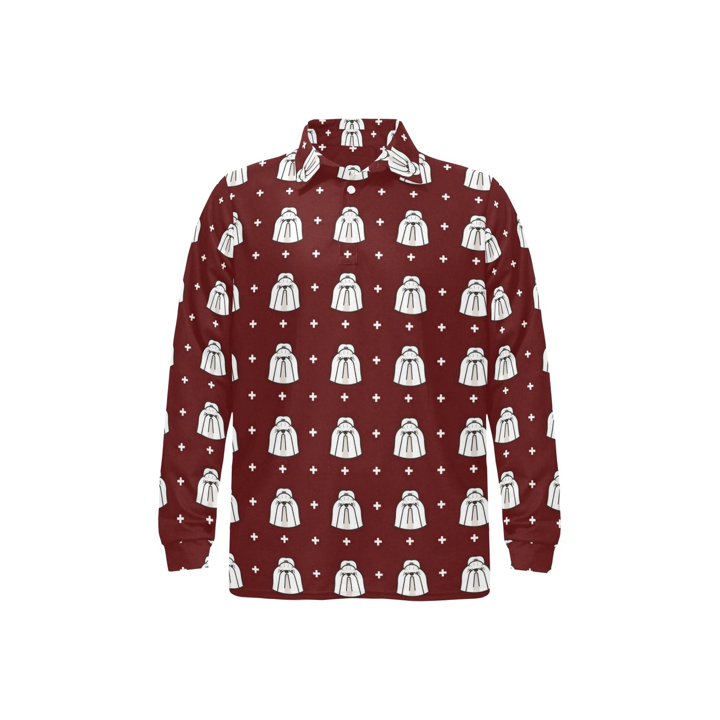 Shih Tzu Print Design LKS301 Long Sleeve Polo Shirt For Men's