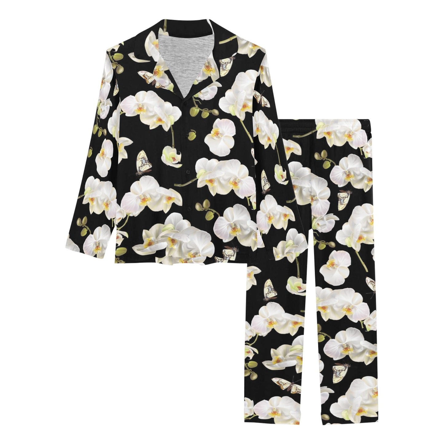 Orchid White Pattern Print Design OR011 Women's Long Pajama Set