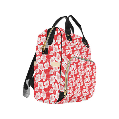 Flower Hawaiian Hibiscus Red Background Print Diaper Bag Backpack