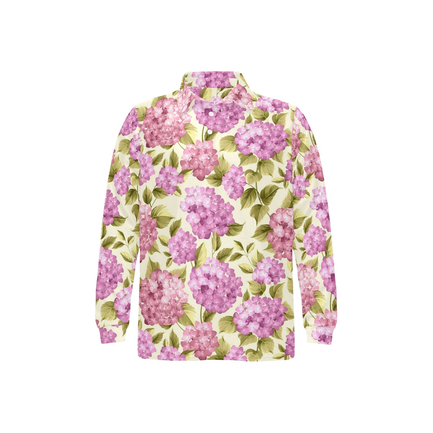 Hydrangea Pattern Print Design HD05 Long Sleeve Polo Shirt For Men's