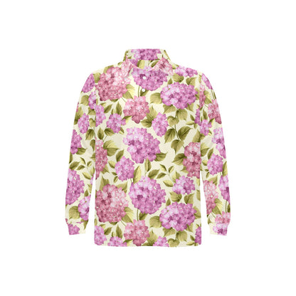 Hydrangea Pattern Print Design HD05 Long Sleeve Polo Shirt For Men's