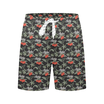 Aloha Palm Tree Design Themed Print Men's Swim Trunks Beach Shorts
