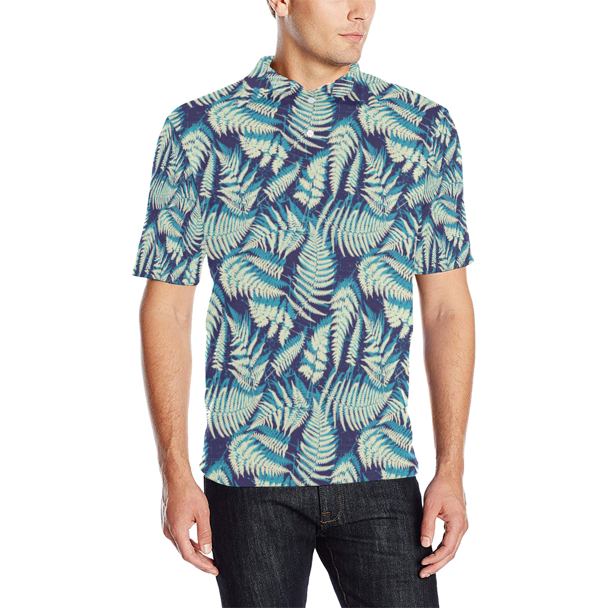 Fern Leave Summer Print Pattern Men Polo Shirt