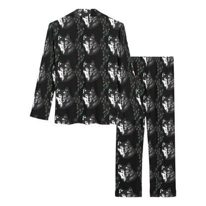 Wolf Black Dream Catcher Design Print Women's Long Pajama Set