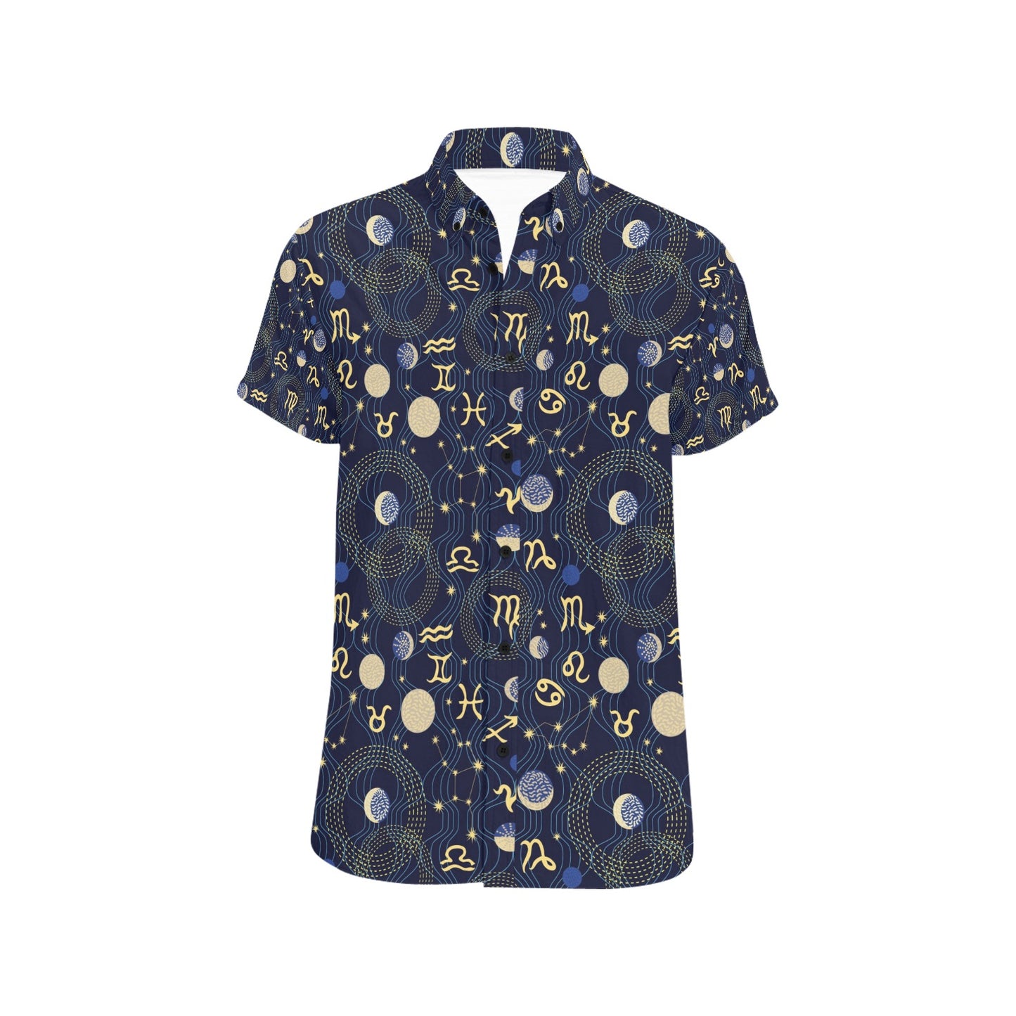Zodiac Print Design LKS302 Men Short Sleeve Button Up Shirt