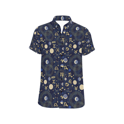 Zodiac Print Design LKS302 Men Short Sleeve Button Up Shirt