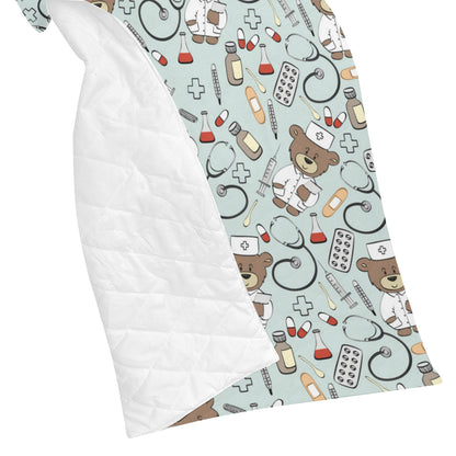 Nurse Bear Pattern Print Design A01 Premium Quilt