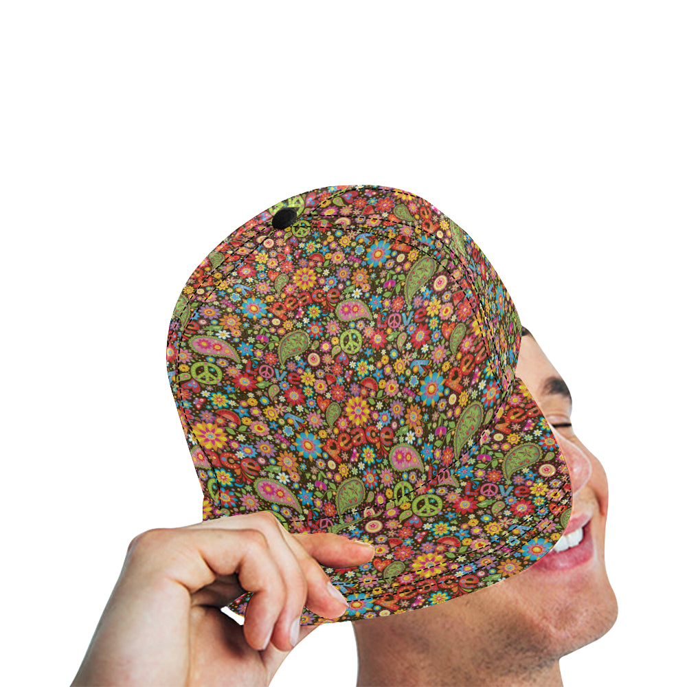 Flower Power Peace Paisley Themed Print Snapback Cap