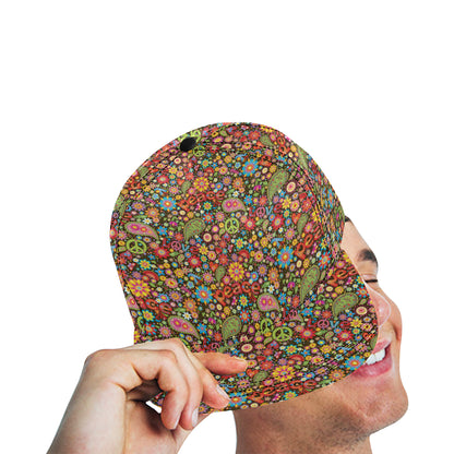 Flower Power Peace Paisley Themed Print Snapback Cap
