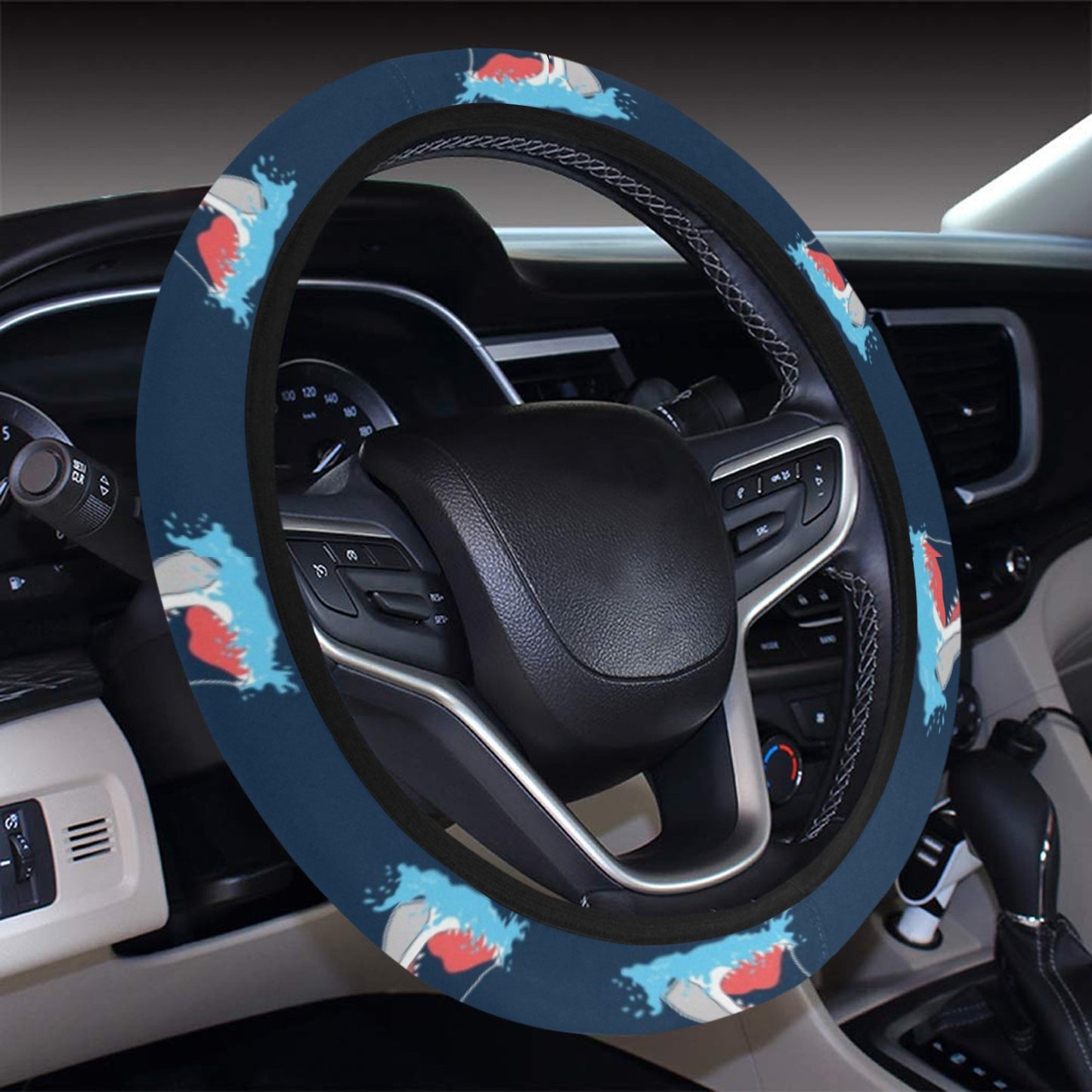 Shark Print Design LKS3010 Steering Wheel Cover with Elastic Edge