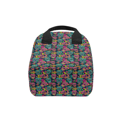 Sugar Skull Floral Design Themed Print Insulated Lunch Bag