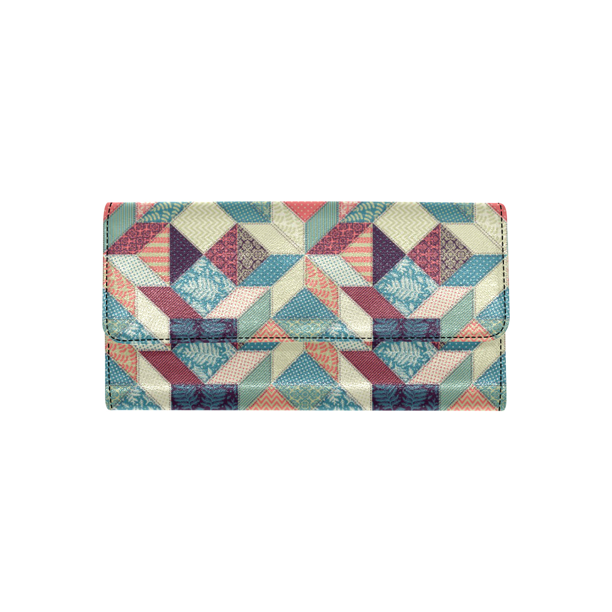 Patchwork Pattern Print Design 02 Women's Trifold Wallet