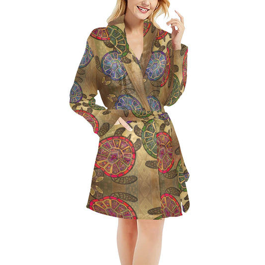 Sea Turtle Tribal Colorful Women's Fleece Robe