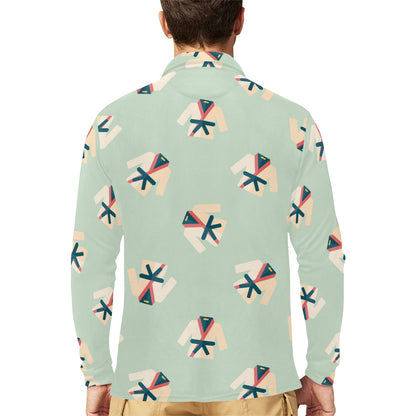 Karate Pattern Print Design 02 Long Sleeve Polo Shirt For Men's