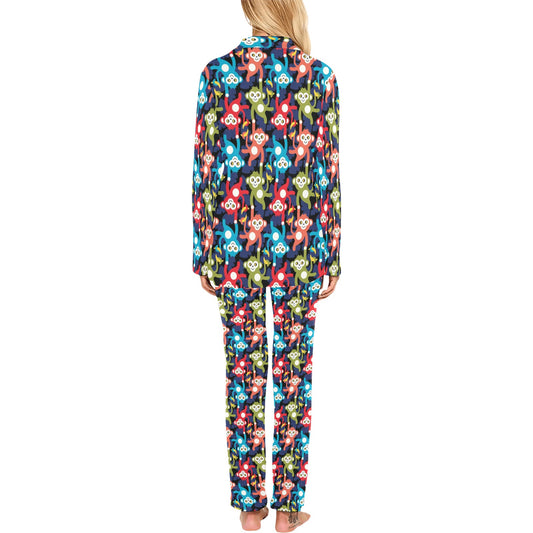 Monkey Colorful Design Themed Print Women's Long Pajama Set