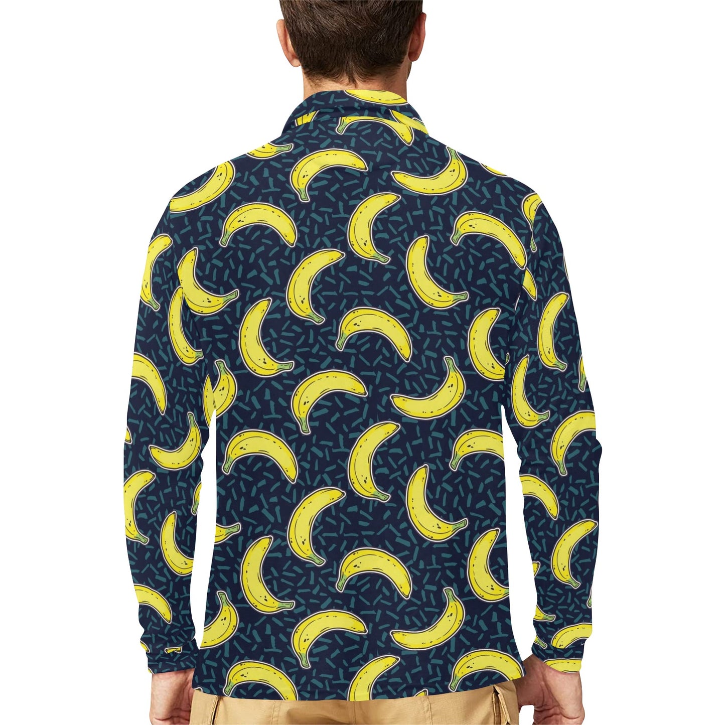 Banana Pattern Print Design BA09 Long Sleeve Polo Shirt For Men's