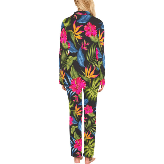 Bird Of Paradise Pattern Print Design BOP014 Women's Long Pajama Set