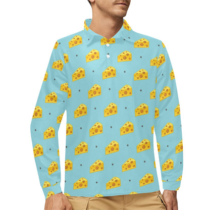 Cheese Pattern Print Design 02 Long Sleeve Polo Shirt For Men's