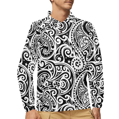 Polynesian Traditional Tribal Long Sleeve Polo Shirt For Men's