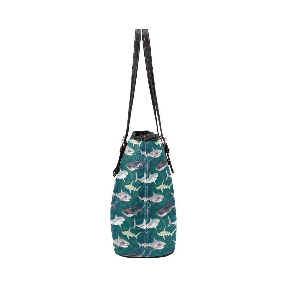 Shark Style Print Leather Tote Bag