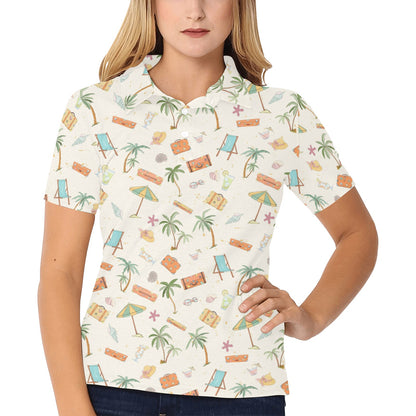 Beach Themed Pattern Print Design 05 Women's Polo Shirt