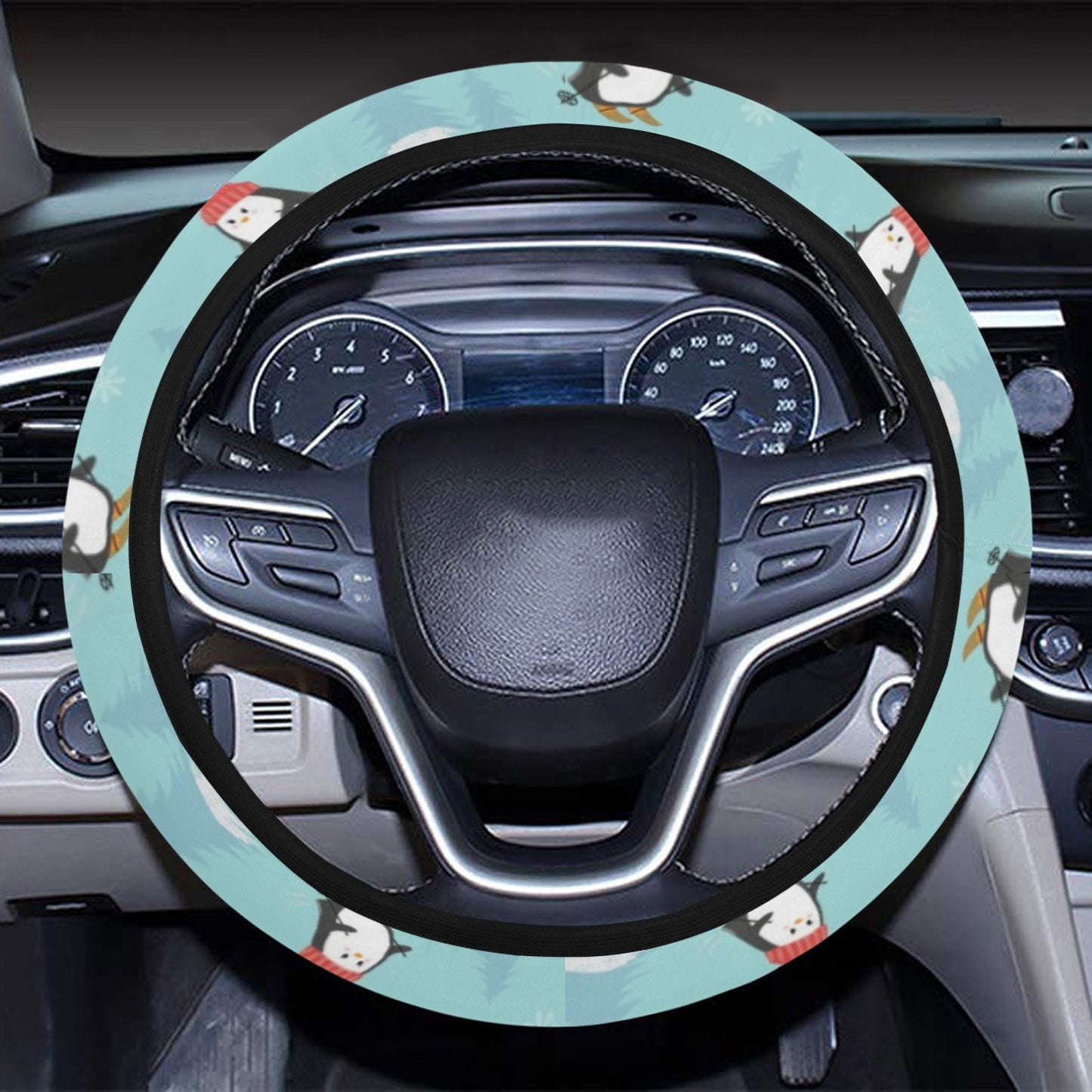Ski Penguin Print Design LKS304 Steering Wheel Cover with Elastic Edge
