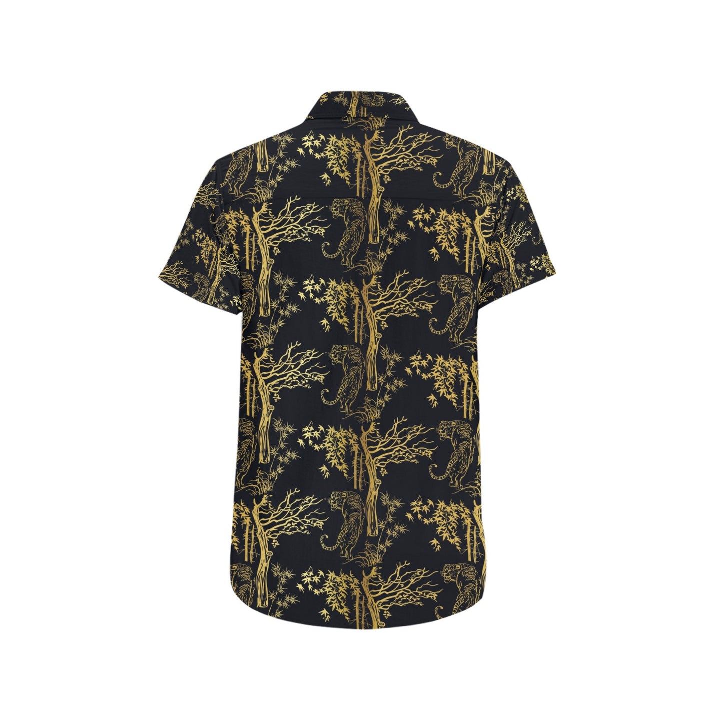 Tiger Gold Print Design LKS307 Men Short Sleeve Button Up Shirt