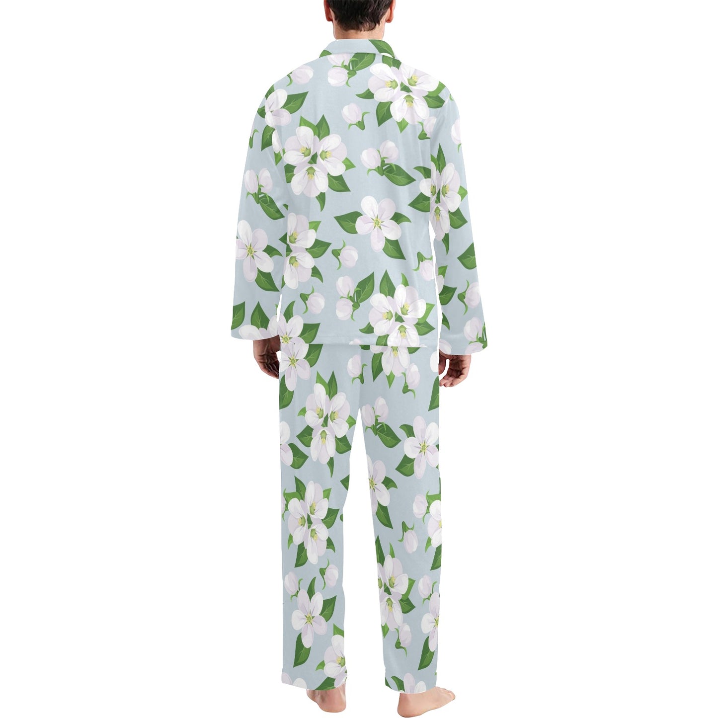 Apple blossom Pattern Print Design AB04 Men's Long Pajama Set
