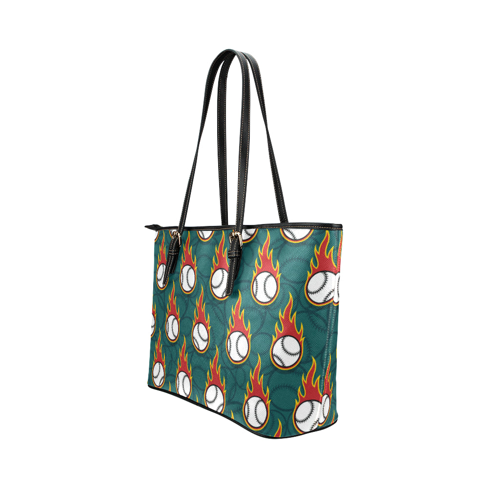 Baseball Fire Print Pattern Leather Tote Bag