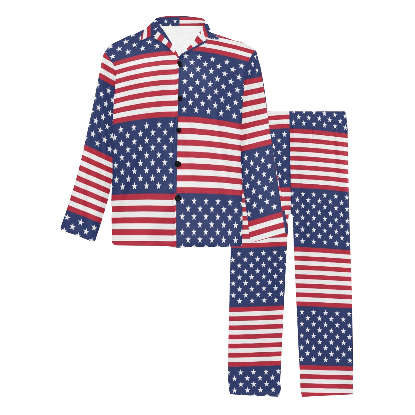 Patriotic US Flag Pattern Print Design A03 Men's Long Pajama Set