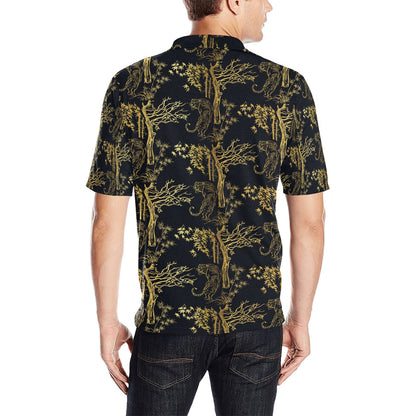 Tiger Gold Print Design LKS307 Men Polo Shirt