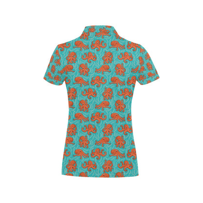 Octopus Cartoon Design Print Themed Women's Polo Shirt