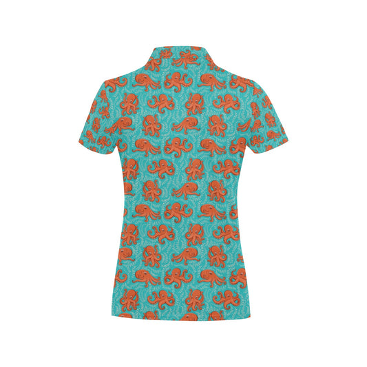 Octopus Cartoon Design Print Themed Women's Polo Shirt