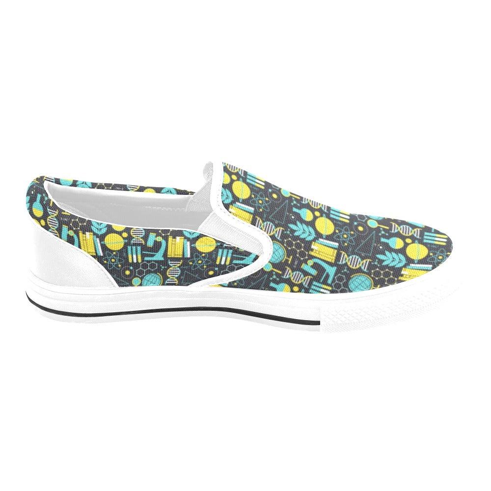 Science Print Design LKS301 White Slip Ons Canvas Women's Shoes