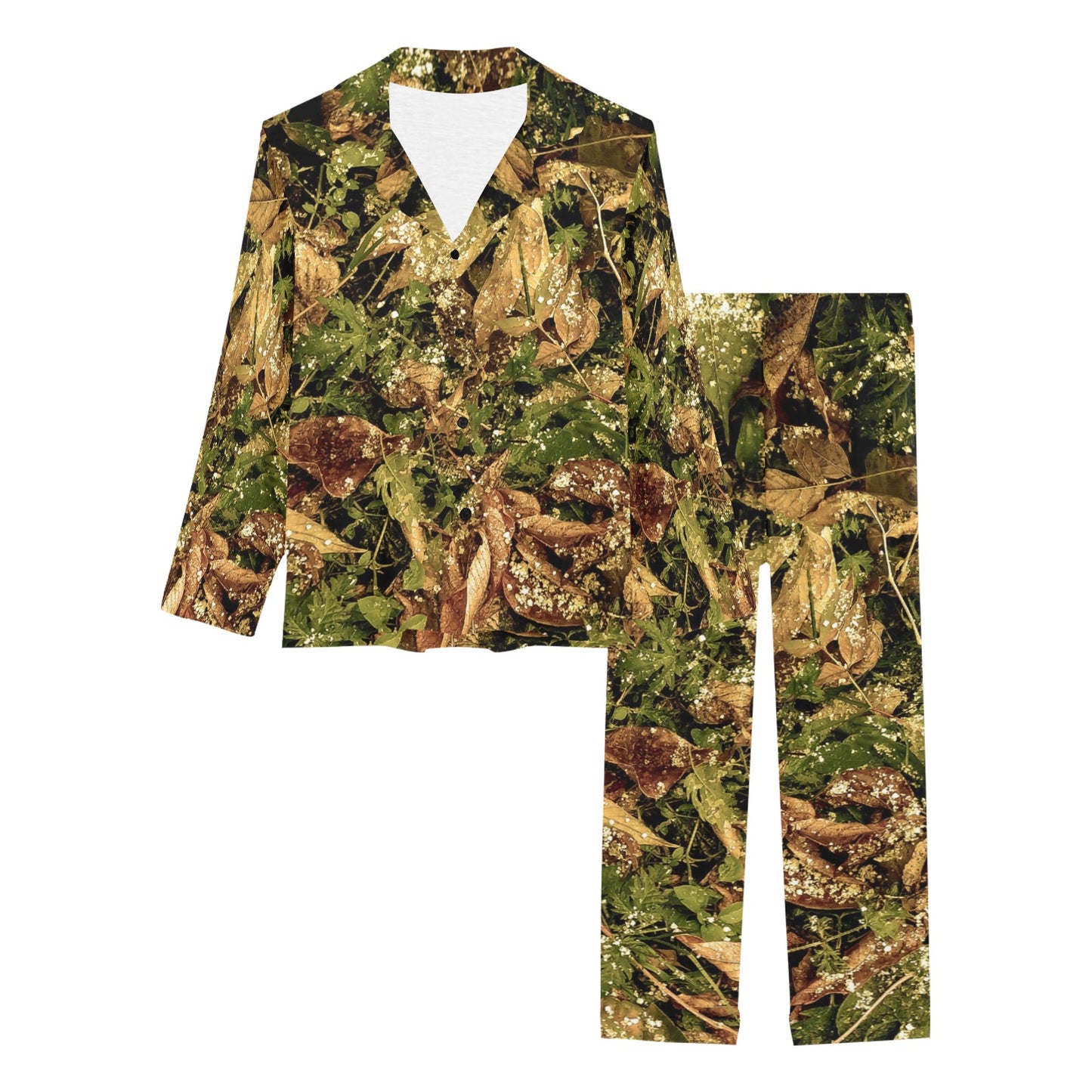 Camo Realistic Tree Forest Texture Print Women's Long Pajama Set