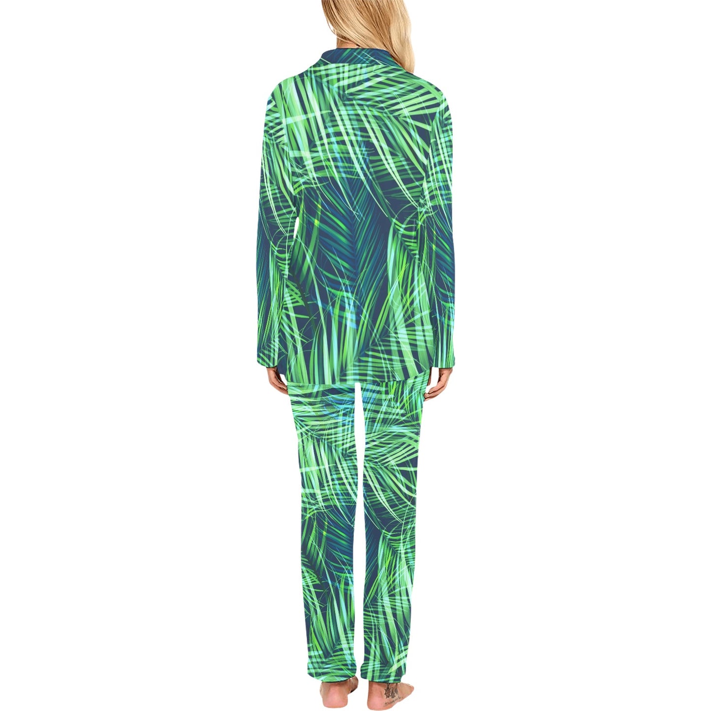 Palm Leaves Pattern Print Design PL02 Women's Long Pajama Set