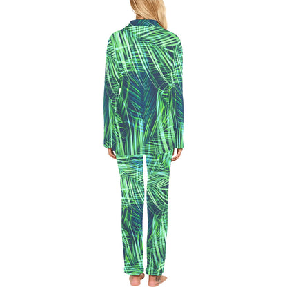 Palm Leaves Pattern Print Design PL02 Women's Long Pajama Set