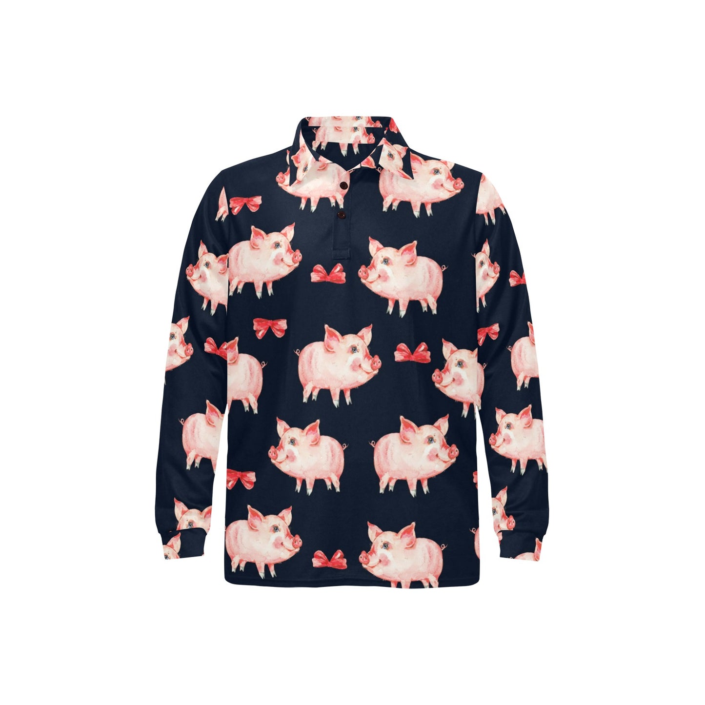 Pig Cute Pattern Print Design 02 Long Sleeve Polo Shirt For Men's