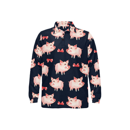 Pig Cute Pattern Print Design 02 Long Sleeve Polo Shirt For Men's