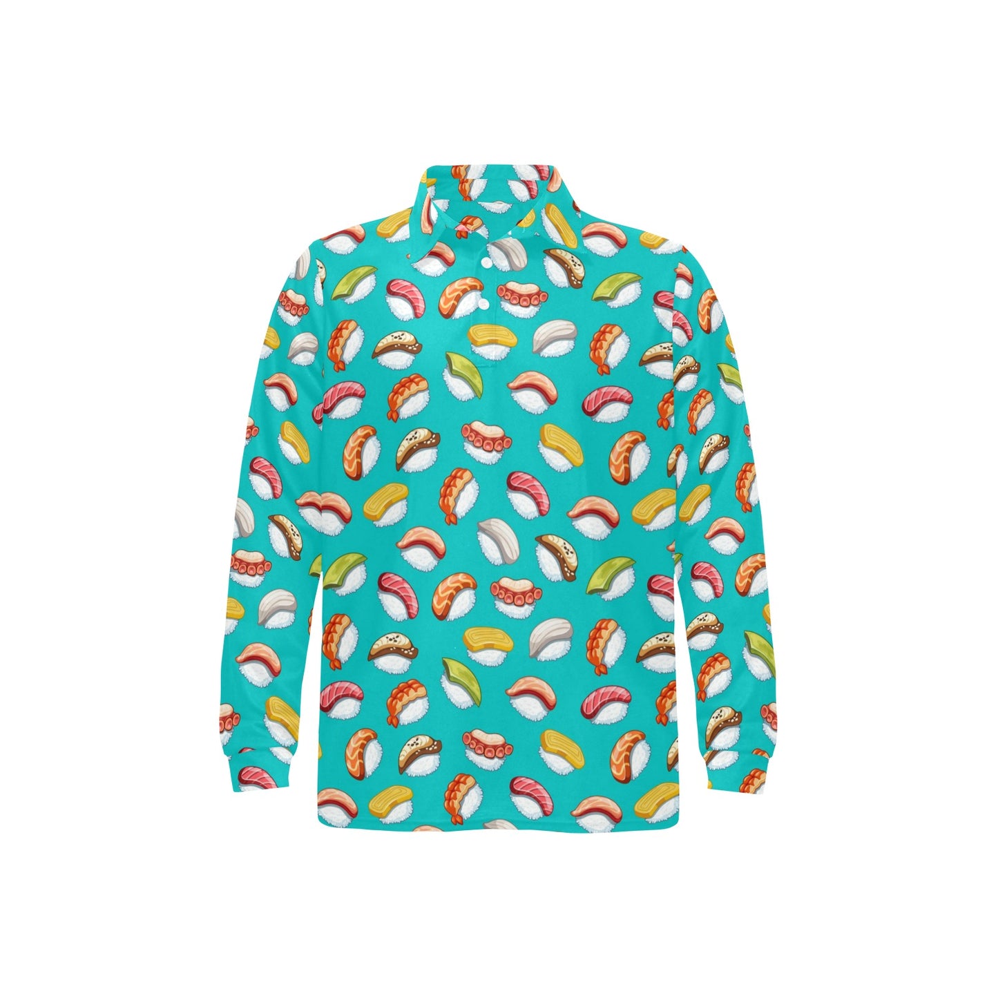 Sushi Themed Print Long Sleeve Polo Shirt For Men's