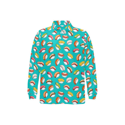 Sushi Themed Print Long Sleeve Polo Shirt For Men's